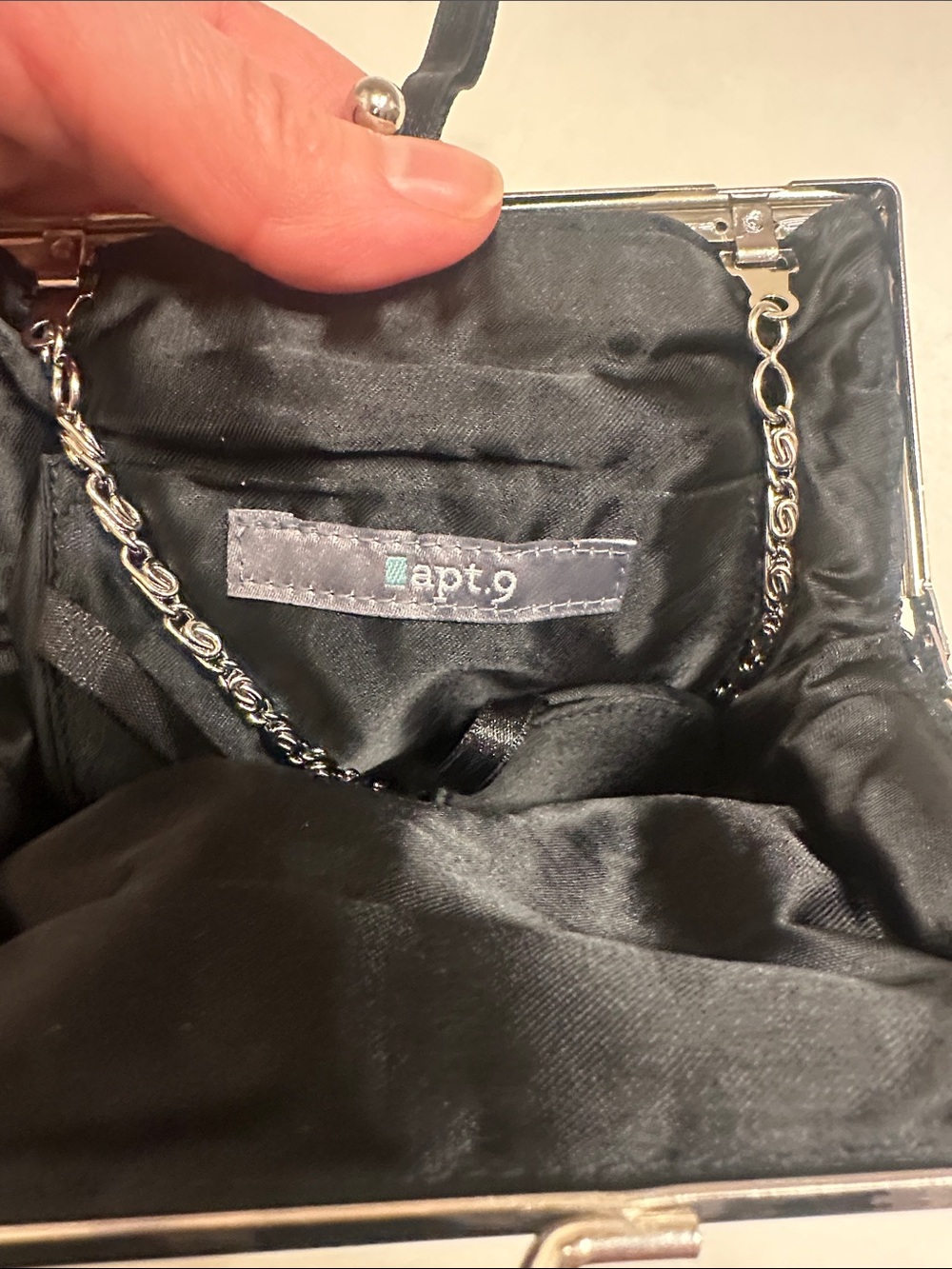 Apt. 9 Black Beaded Kiss-Lock Evening Clutch with Silver Chain - Picture 5 of 8
